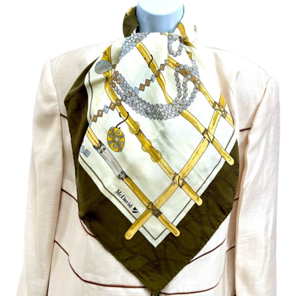 Antique McDavid Haute Joaillerie 100% Silk Scarf Satin 34" Ivery olive Gold(22 - Picture 5 of 12